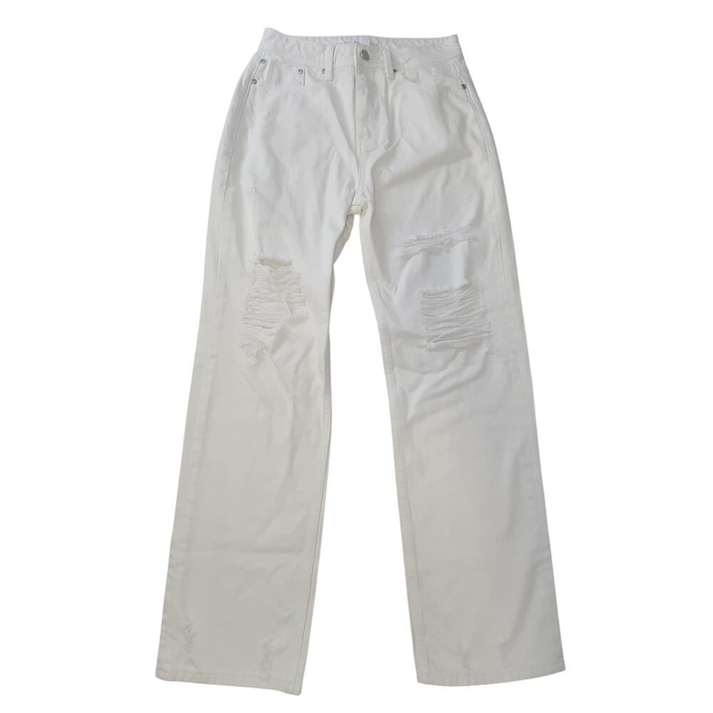 Grey Lab Hise rise destroyed straight leg jeans white women's Size 27 - Picture 4 of 11
